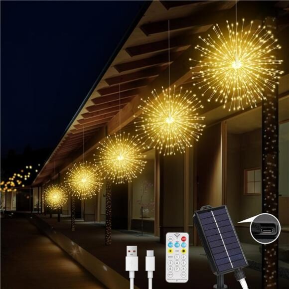Solar Christmas Firework Lights Outdoor, 5 Pack 1000LED Solar Starburst Lights - Picture 1 of 7